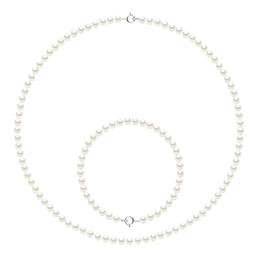 White Pearl Necklace And Bracelet Set