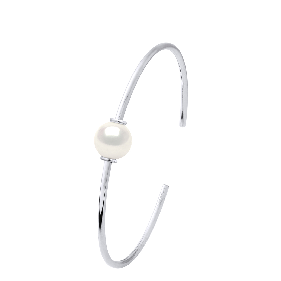 Silver Bangle Freshwater White Pearl