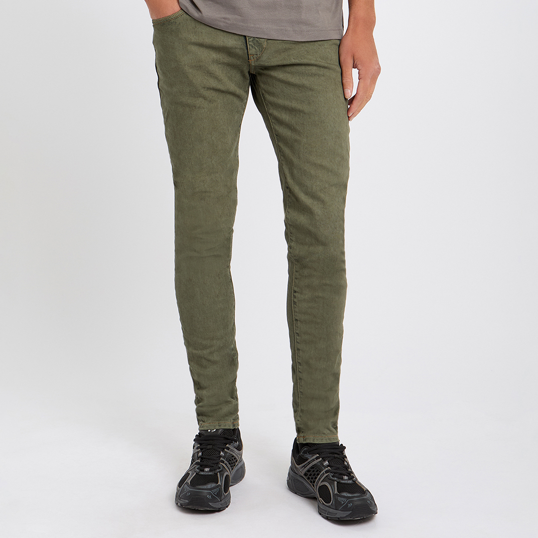 Khaki Green Tapered Stretch Jeans