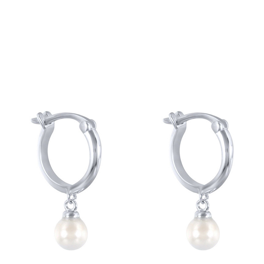 Silver Hoop Pearl Drop Earrings - Ma Petite Amie - Modalova