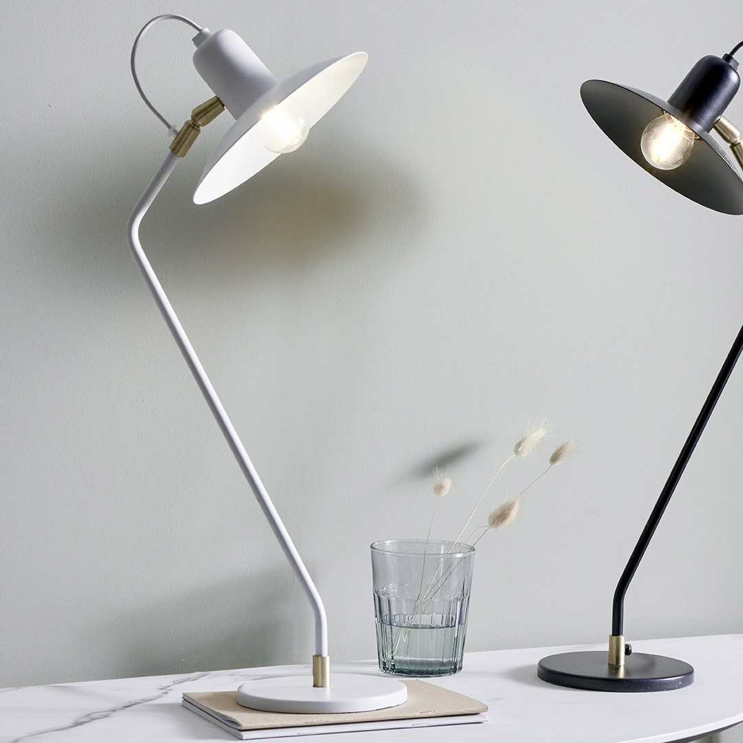 Pacific   Camden Matt White Metal Angle Arm Task Table Lamp in Size 14, BrandAlley