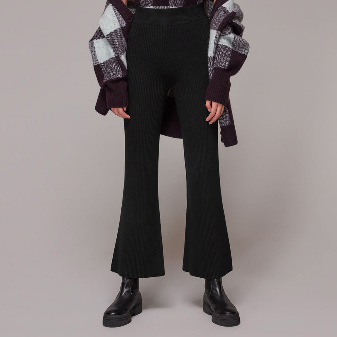 Black Ribbed Flared Trousers