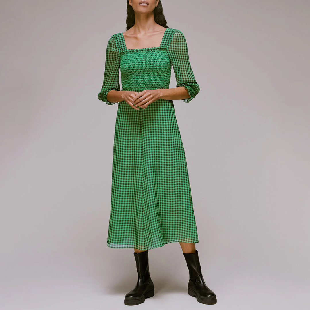 Green Lottie Gingham Midi Dress