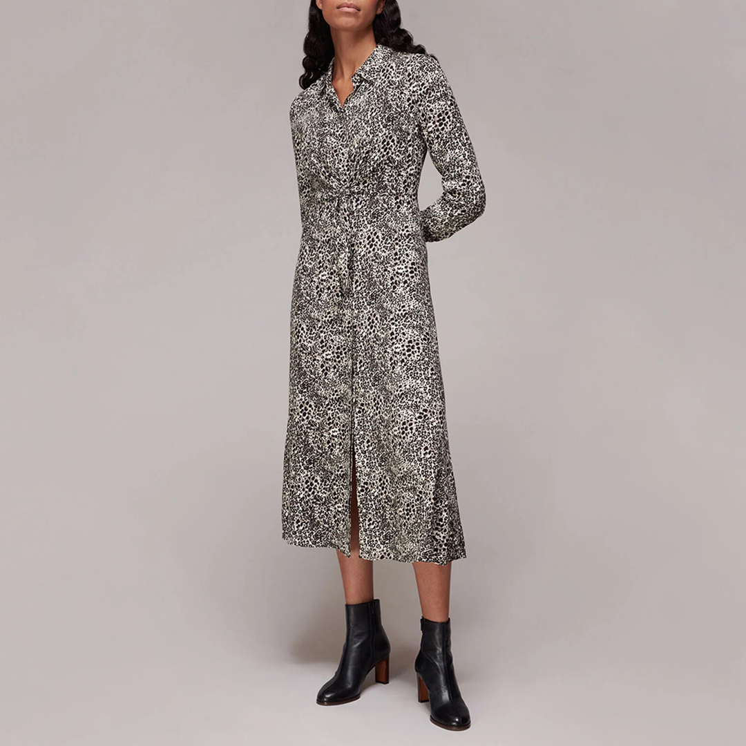 Black Heidi Animal Print Midi Dress