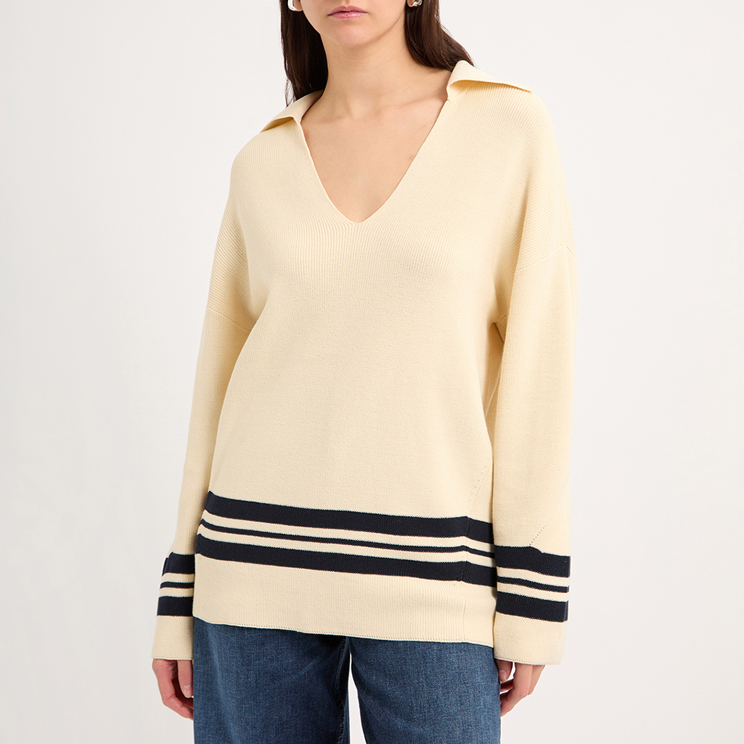 Ivory Stripe Amy Polo Cotton Jumper - Rag & Bone - Modalova