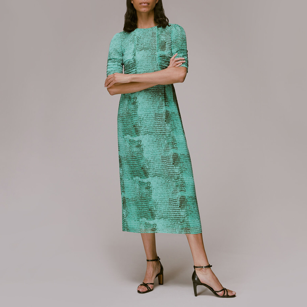 WHISTLES Women's  Green Animal Print Dobby Dress in Size 10, BrandAlley