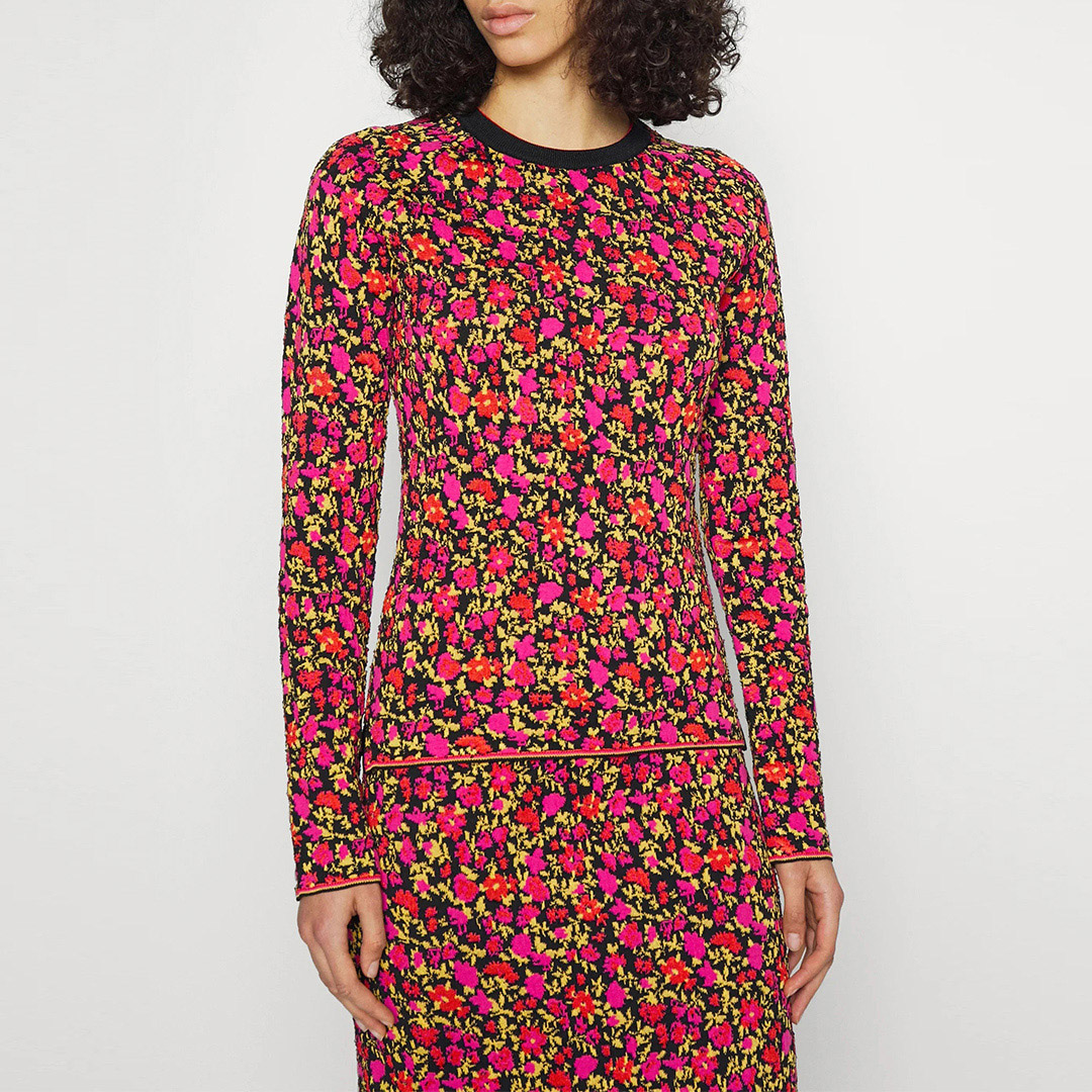 Multi Floral Fitted Cotton Blend Top
