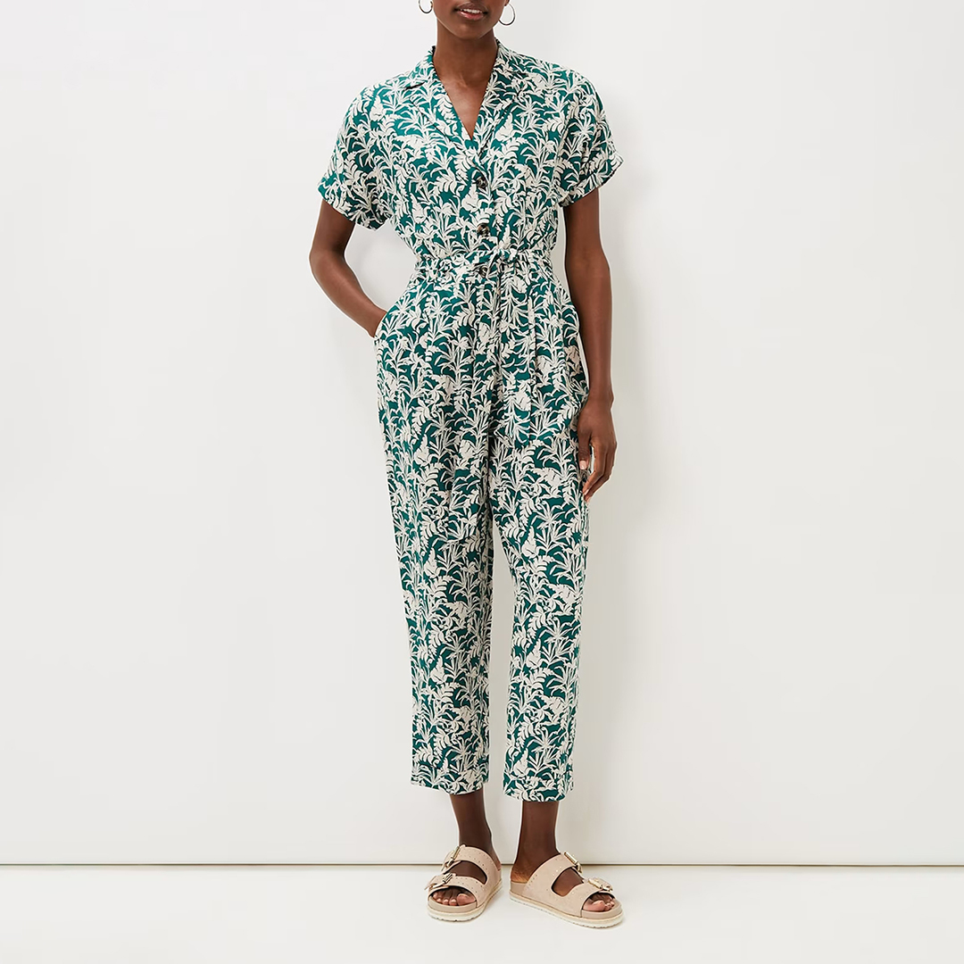 Green Lissa Printed Linen Blend Jumpsuit