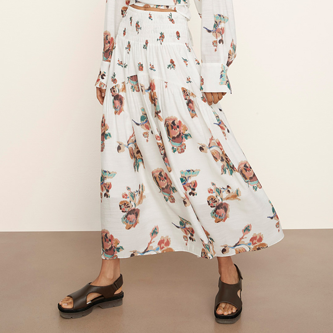 White Ikat Floral Skirt