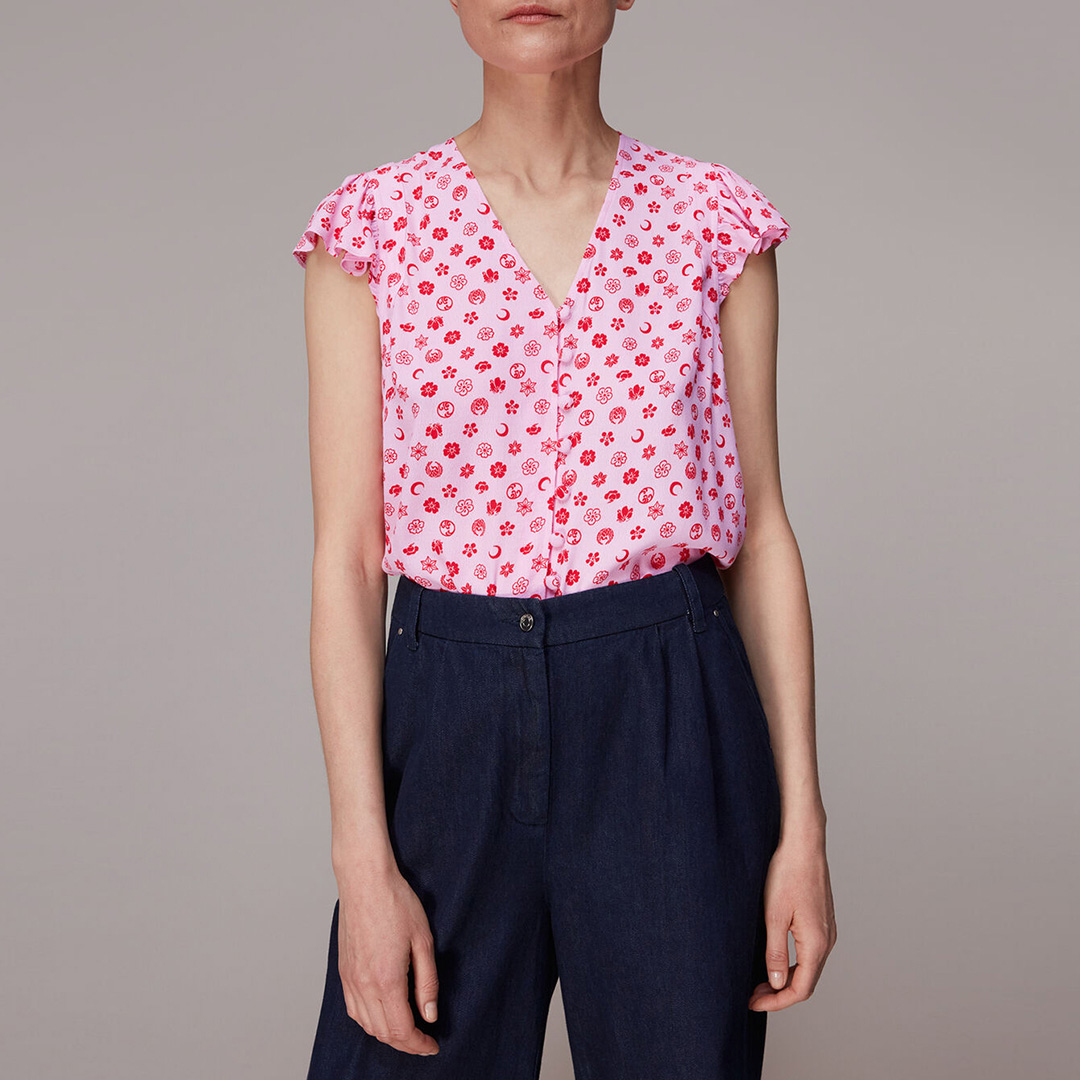 Pink Moon Floral Frill Sleeve Top