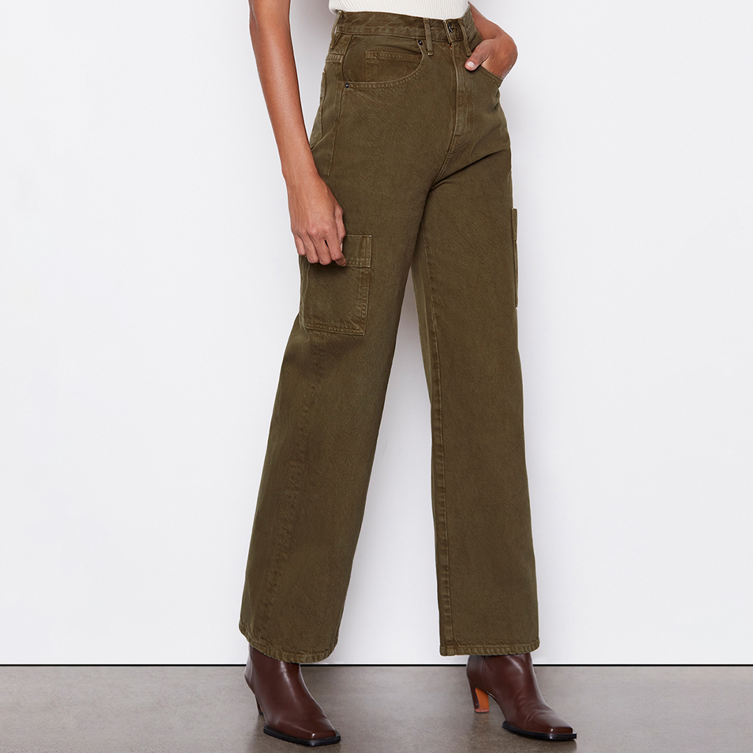 Khaki High Rise Baggy Pocket Jeans