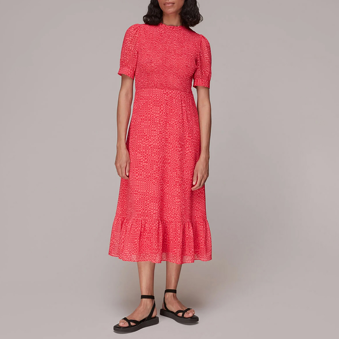 WHISTLES Women's    Pink Shirred Checkerboard Dress in Size 6, BrandAlley
