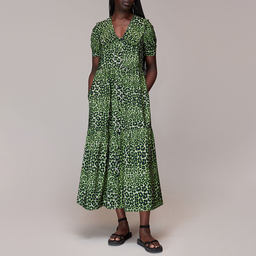 WHISTLES Women's  Green Animal Print Midi Dress in Size 8, BrandAlley