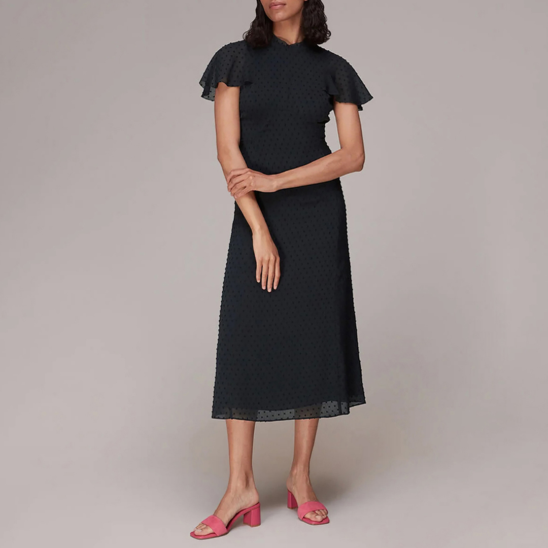 WHISTLES Women's   Navy Elouise Textured Dobby Dress in Size 6, BrandAlley