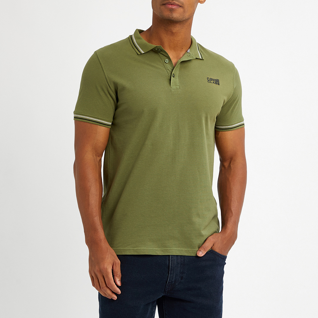 Cavalli Class Men's  Khaki Small Crest Polo Top in Size XL, BrandAlley