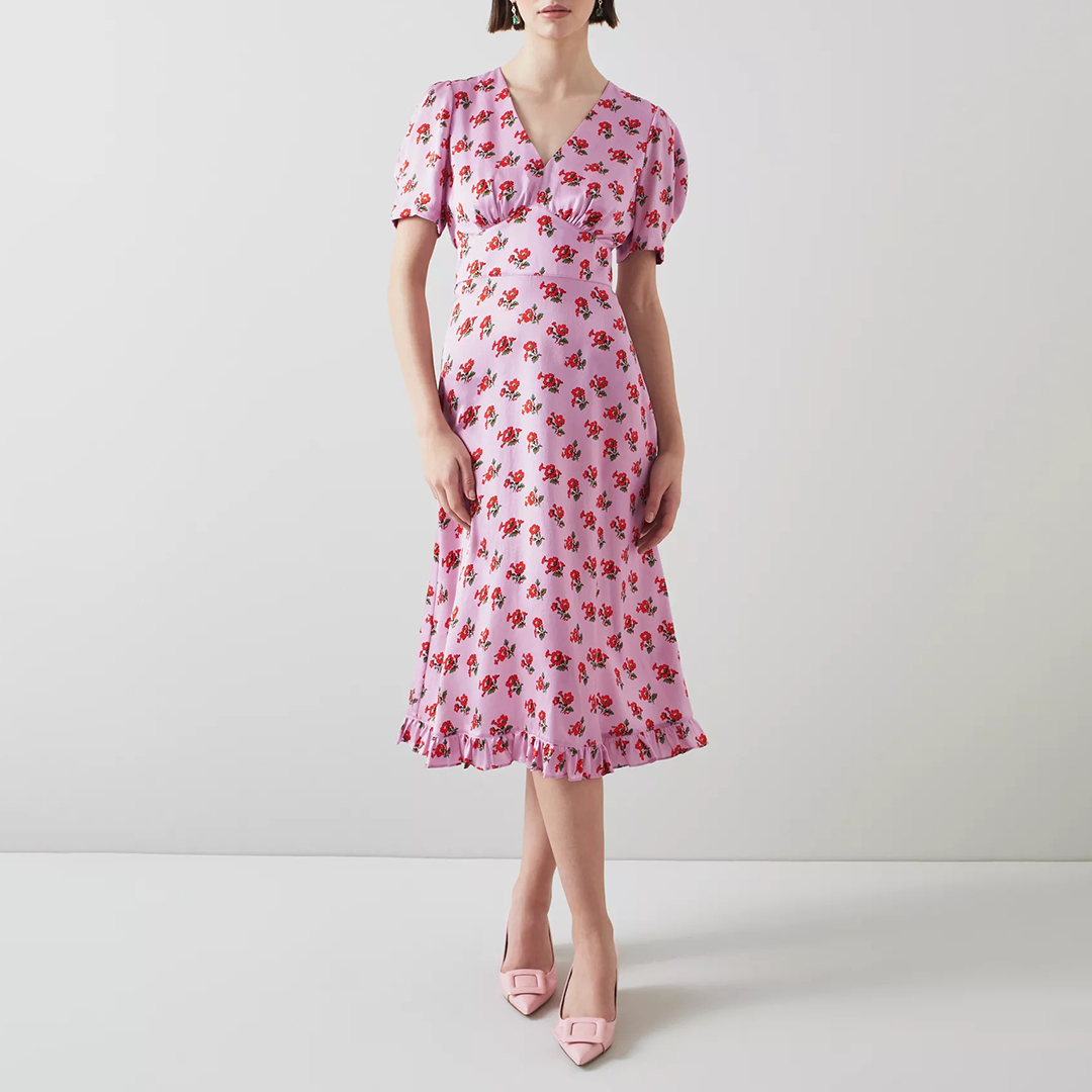 Lilac Floral Elson Silk Midi Dress