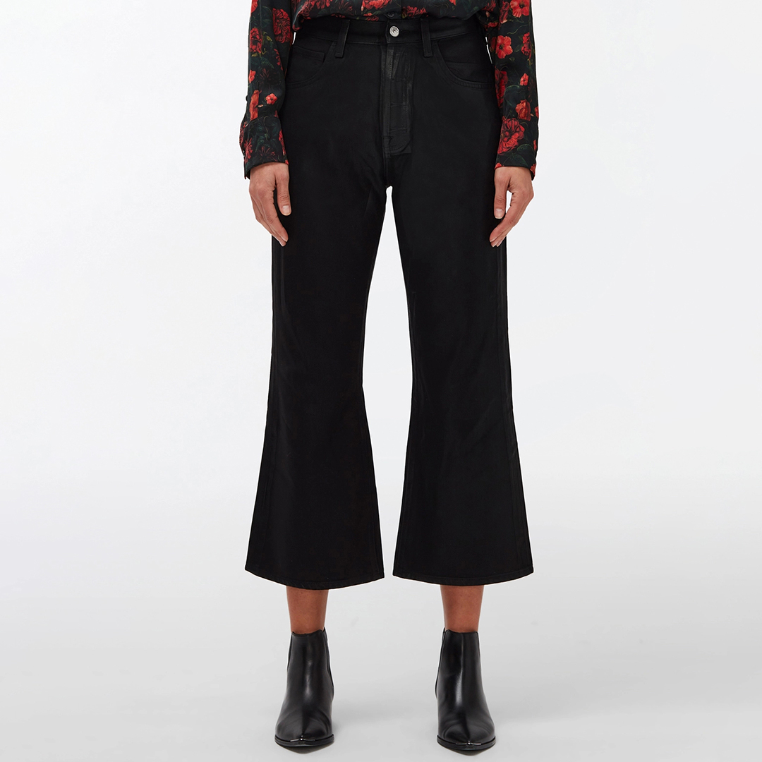 Black Coated Bootcut Cropped Jeans