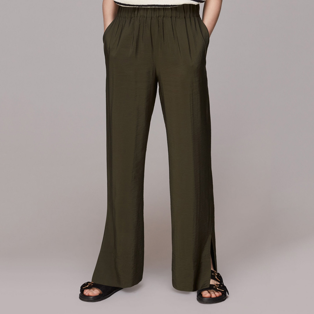 Khaki Nicola Wide Leg Trousers - WHISTLES - Modalova