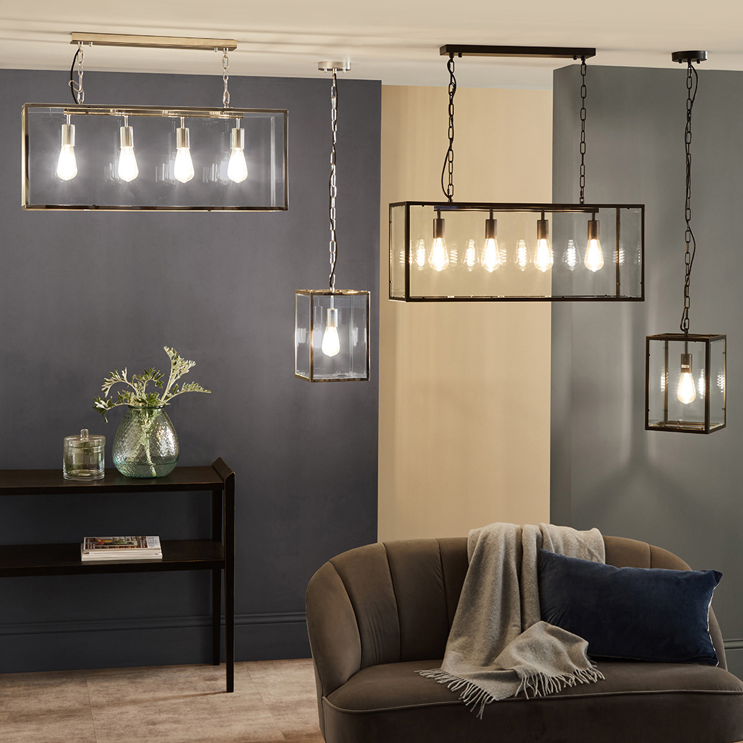 Pacific     Llewellyn Silver Metal And Glass Four Bulb Pendant in Size 148cm, BrandAlley