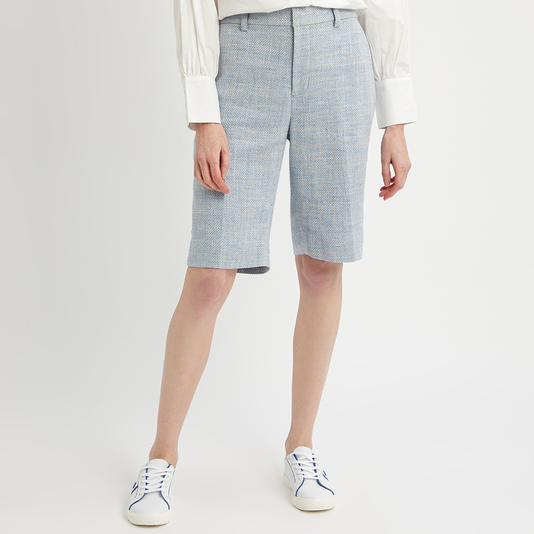 Light Blue Linen Blend Midi Shorts