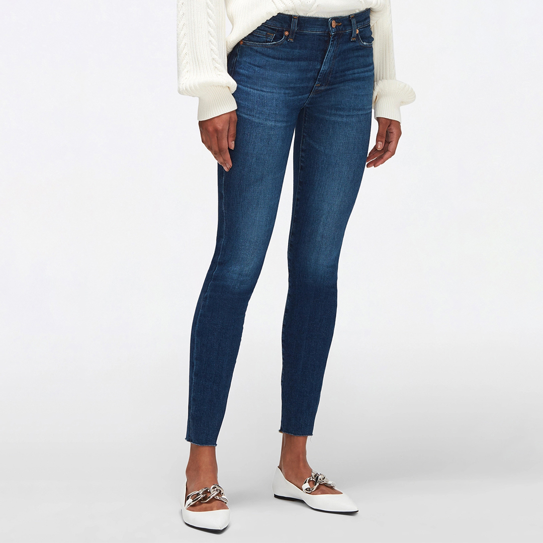 Dark Wash Skinny Stretch Raw Cut Jeans