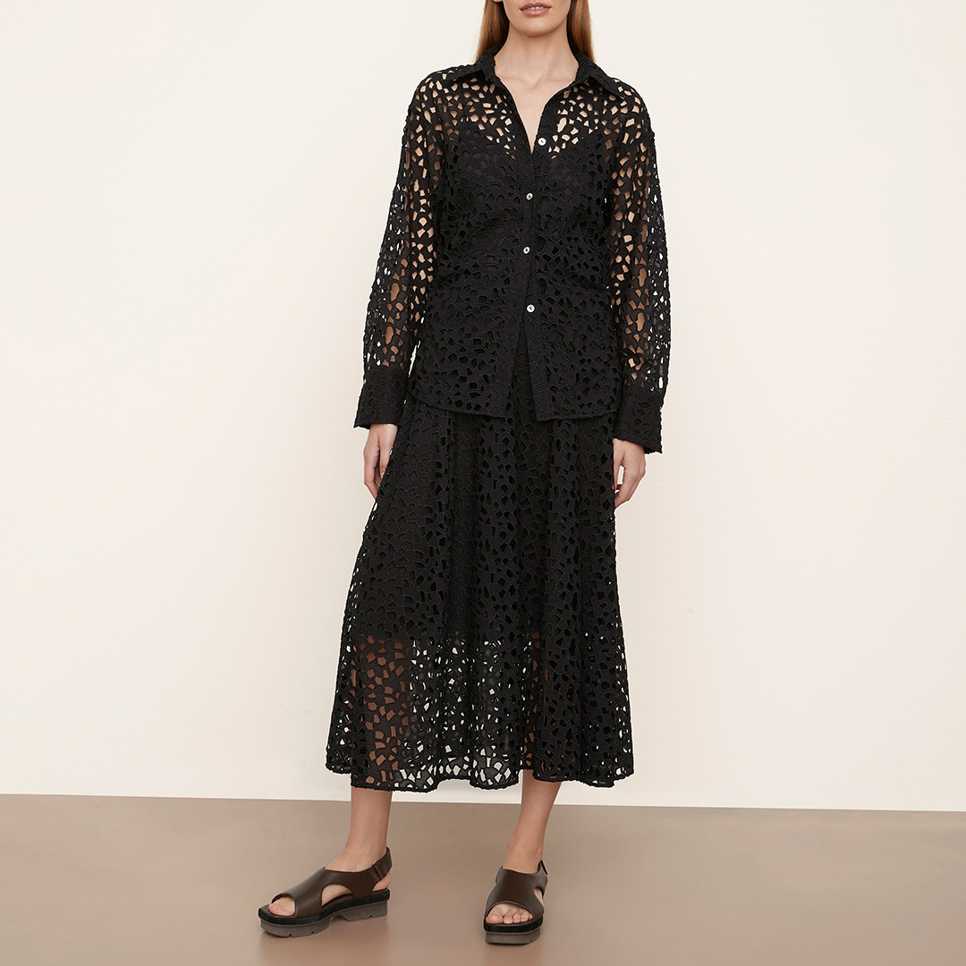 Black Cotton Lace Detail Blouse