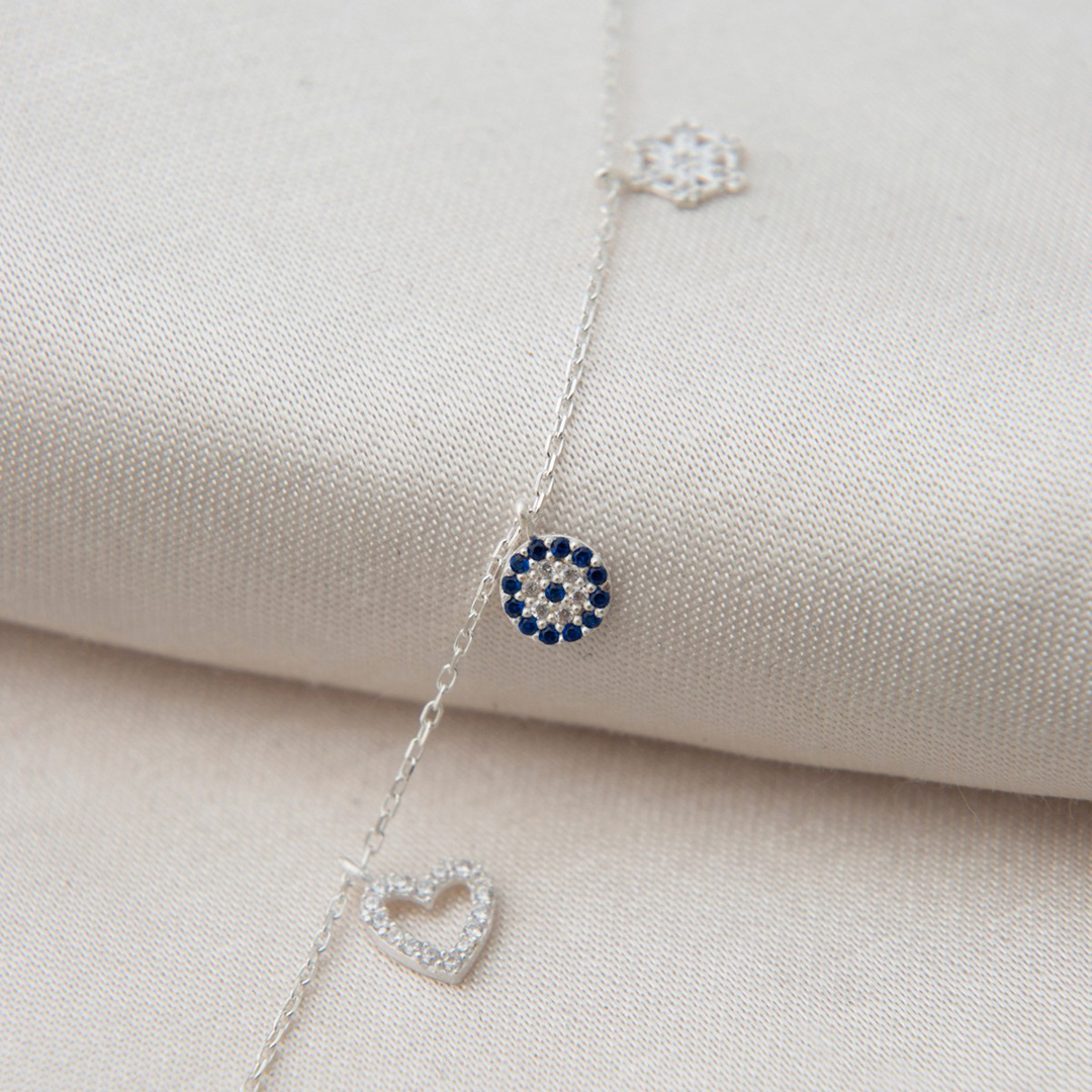 Silver Heart Pendant Anklet - Elika - Modalova