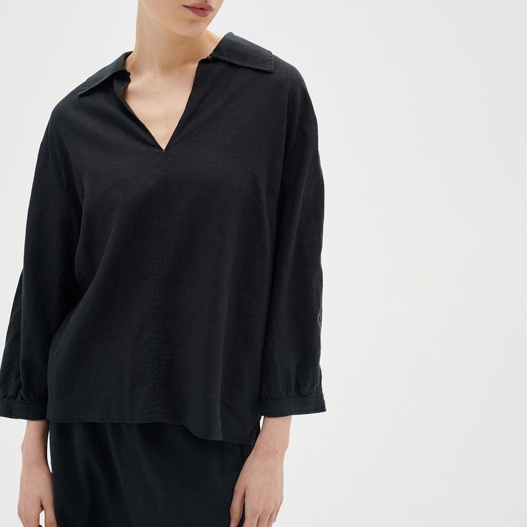 Black Amos Linen Blend Blouse