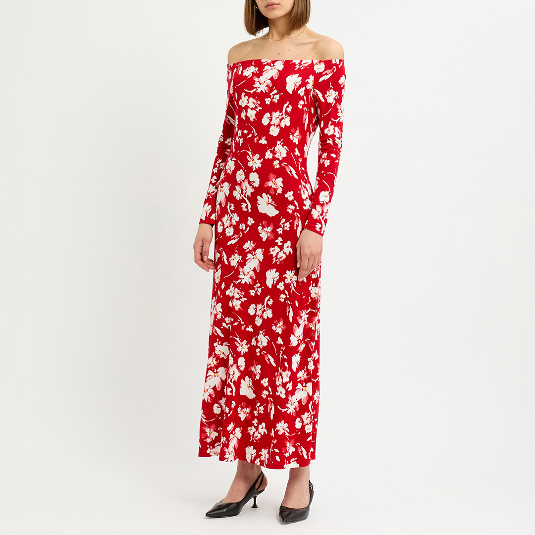Red Gas Floral Maxi Dress