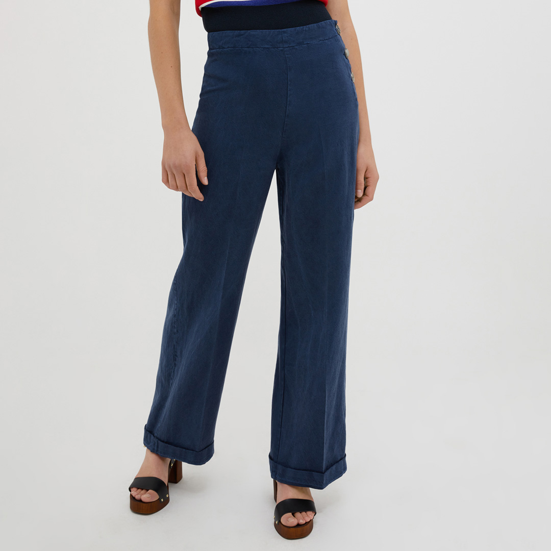 Dark Blue Ornato Wide Leg Trousers