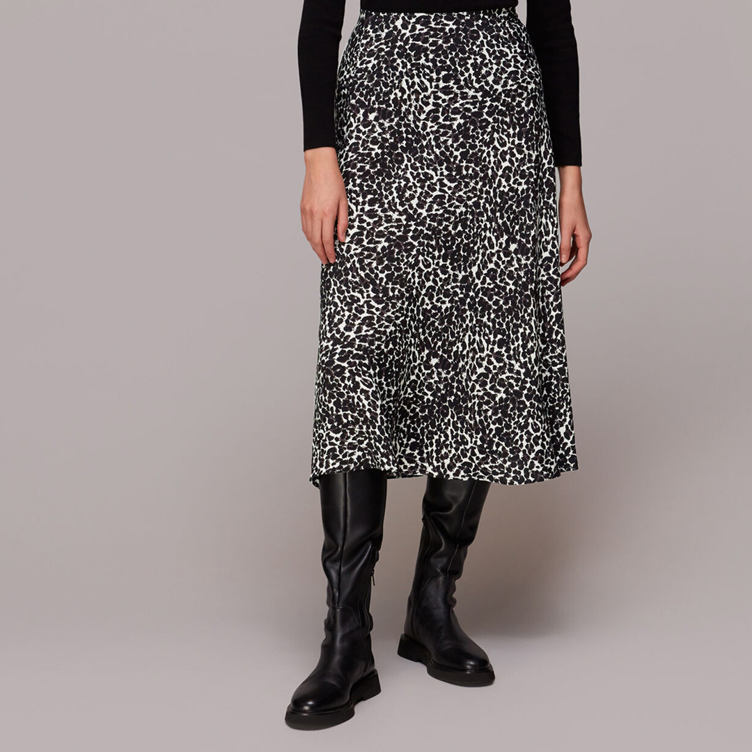 WHISTLES Women's   Black Shadow Leopard Bias Cut Skirt in Size 12, BrandAlley