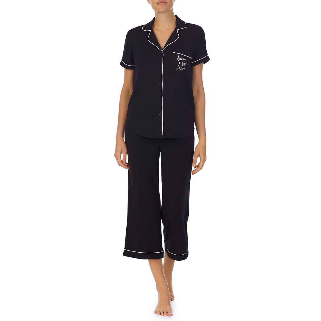 Modal Cropped Pyjama Set-Black