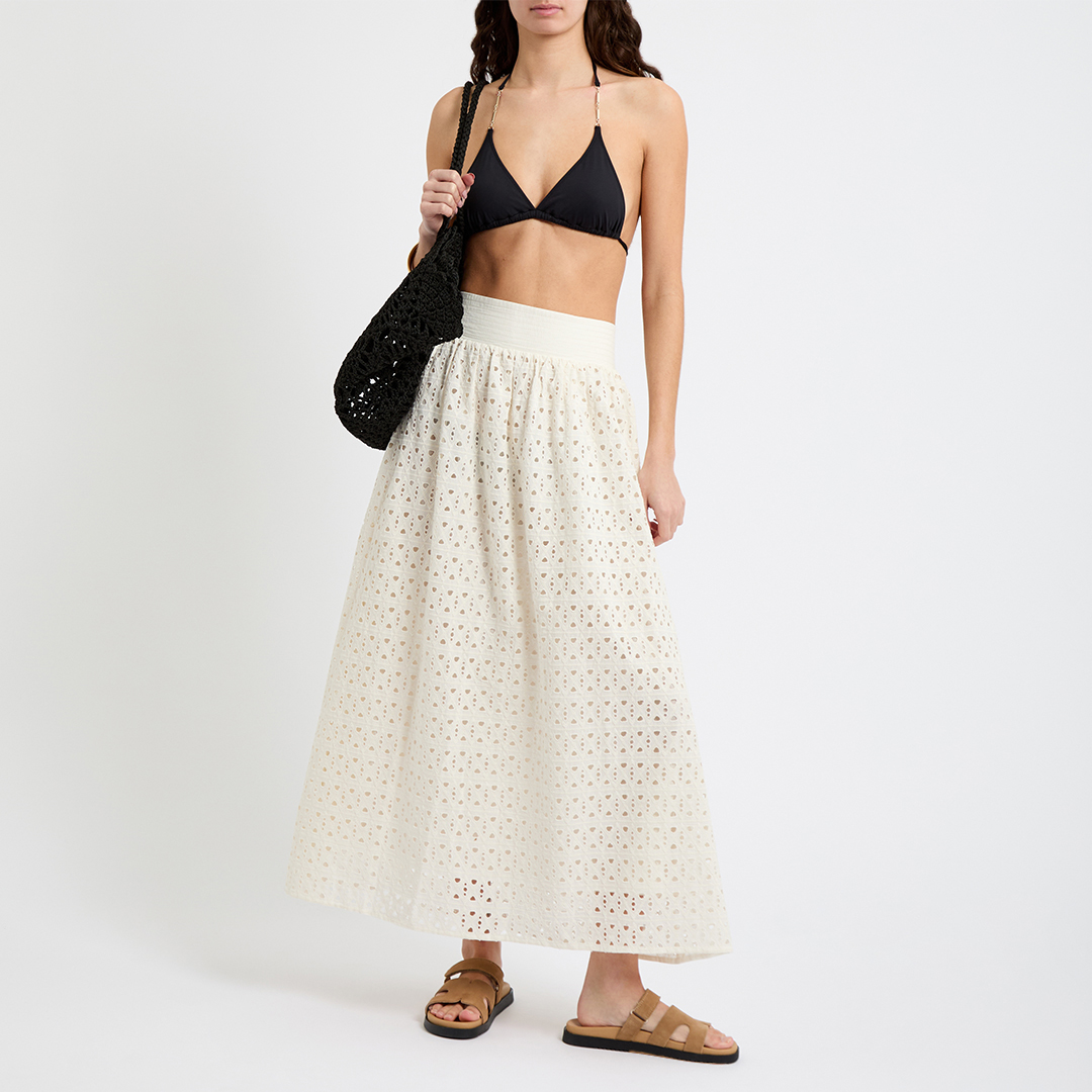 Off White Cotton Broderie Anglaise Maxi Skirt