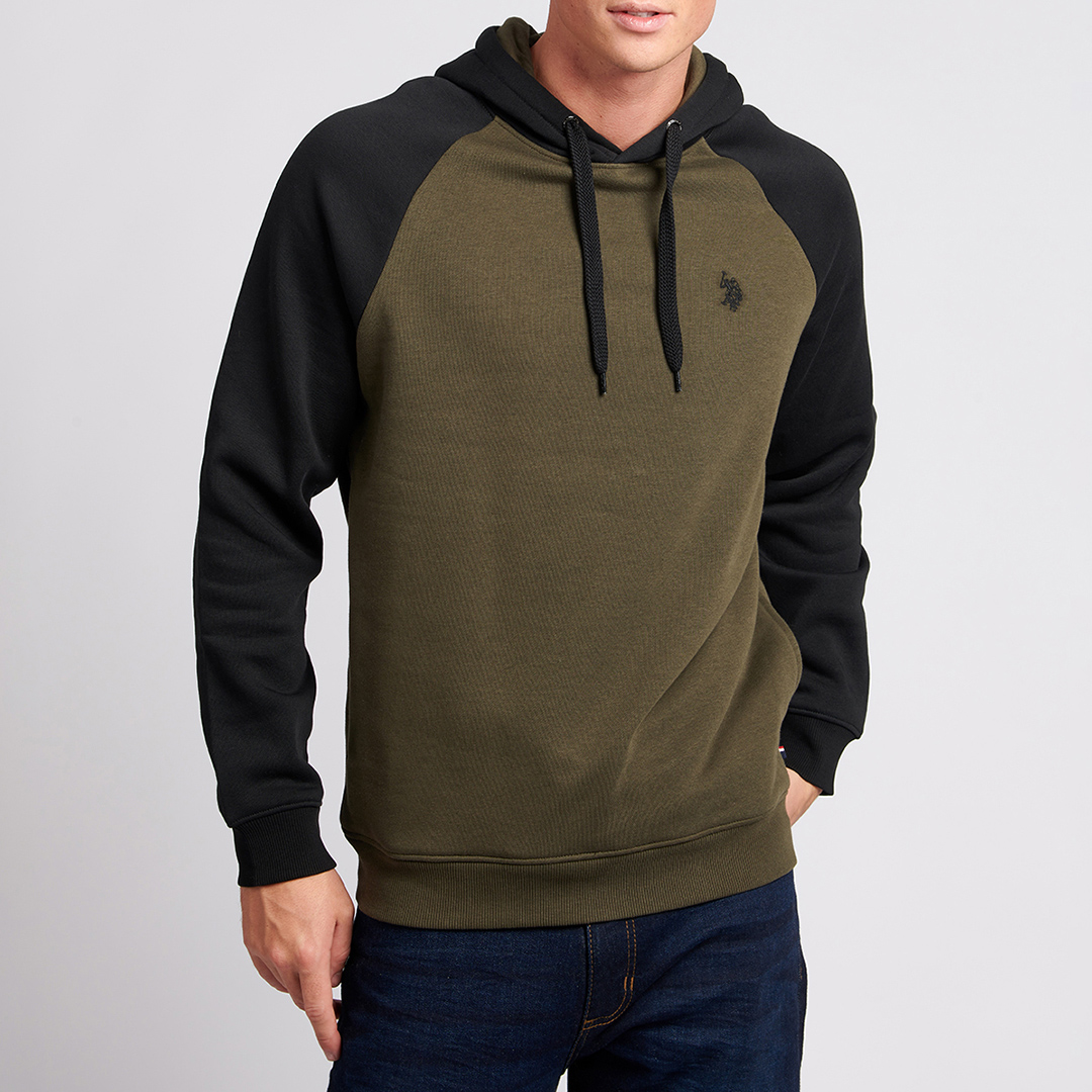 Khaki Colour Block Cotton Blend Hoodie