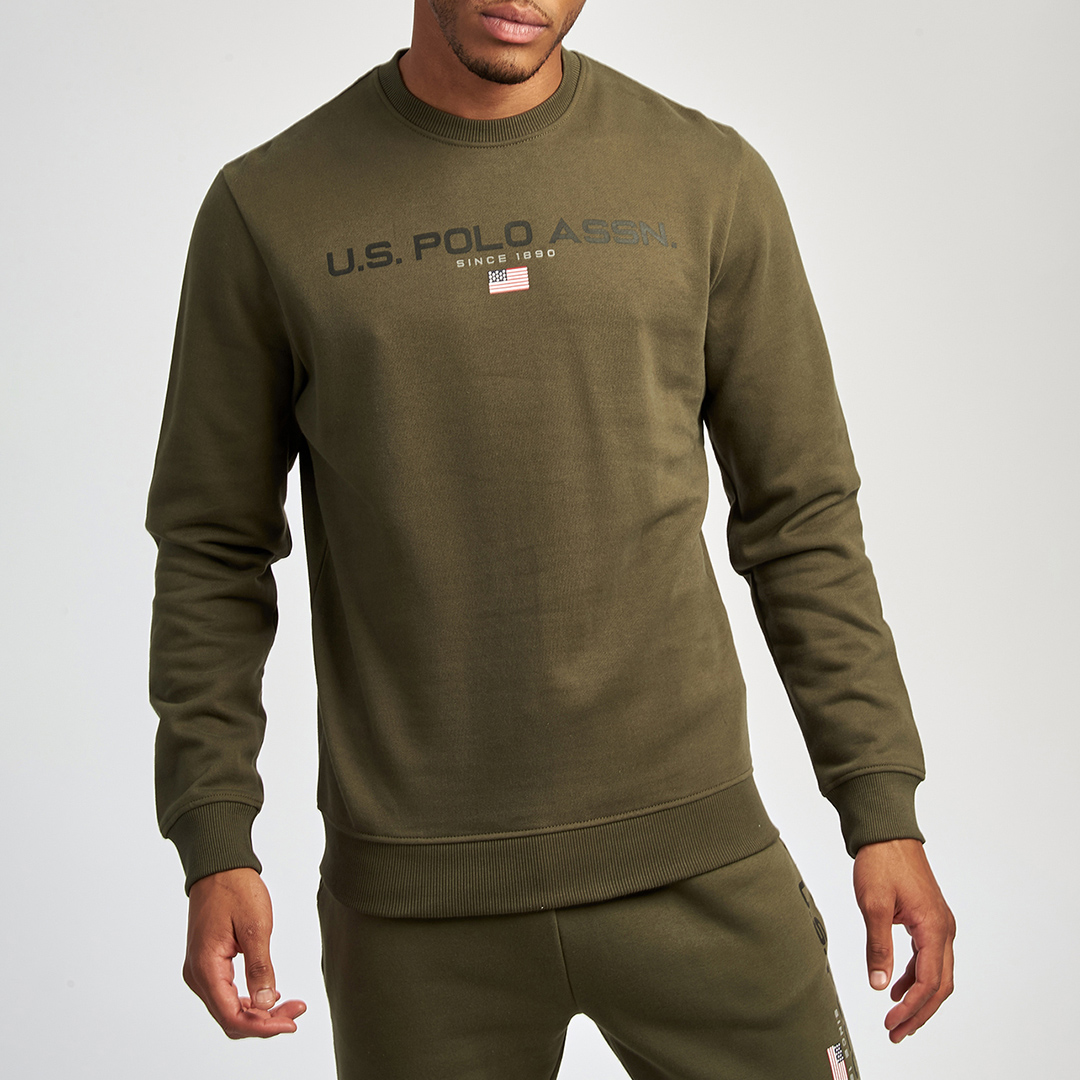 Khaki Chest Logo Cotton Blend Sweatshirt