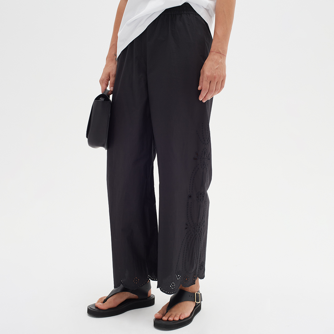 Black Elasticated Wide Leg Trousers