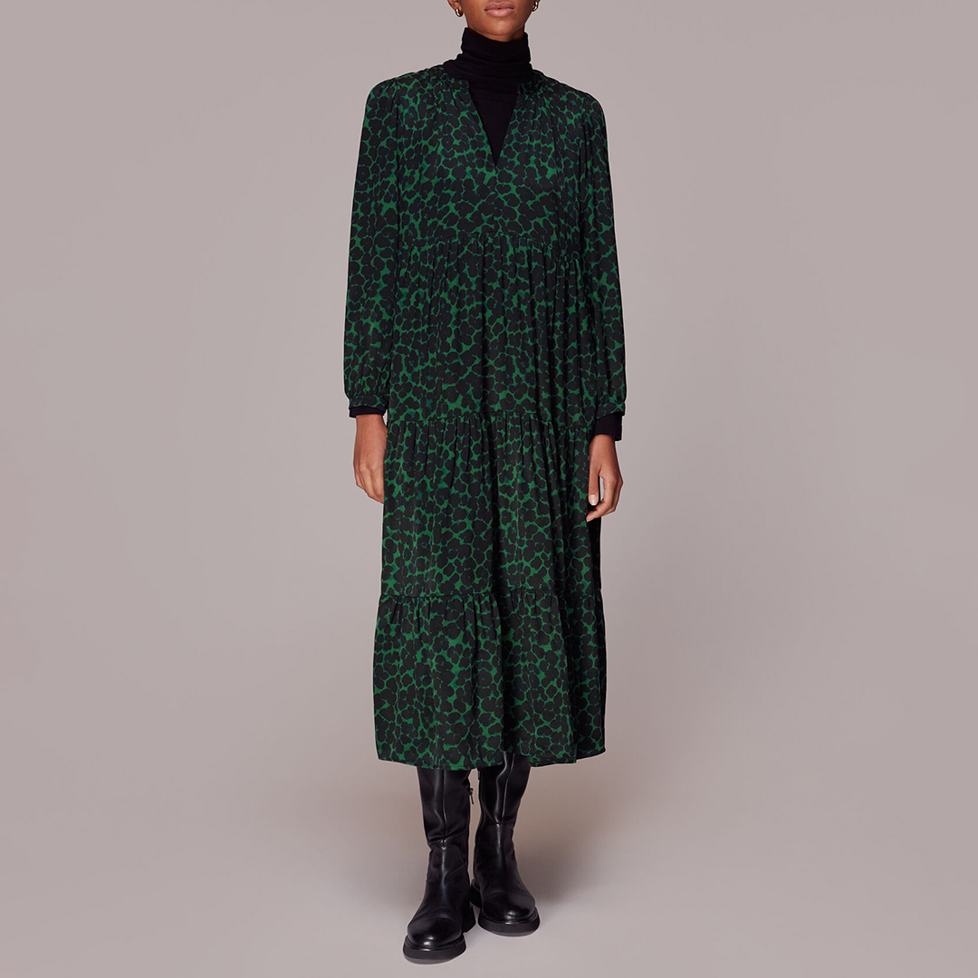 WHISTLES Women's  Green Animal Trapeze Dress in Size 6, BrandAlley