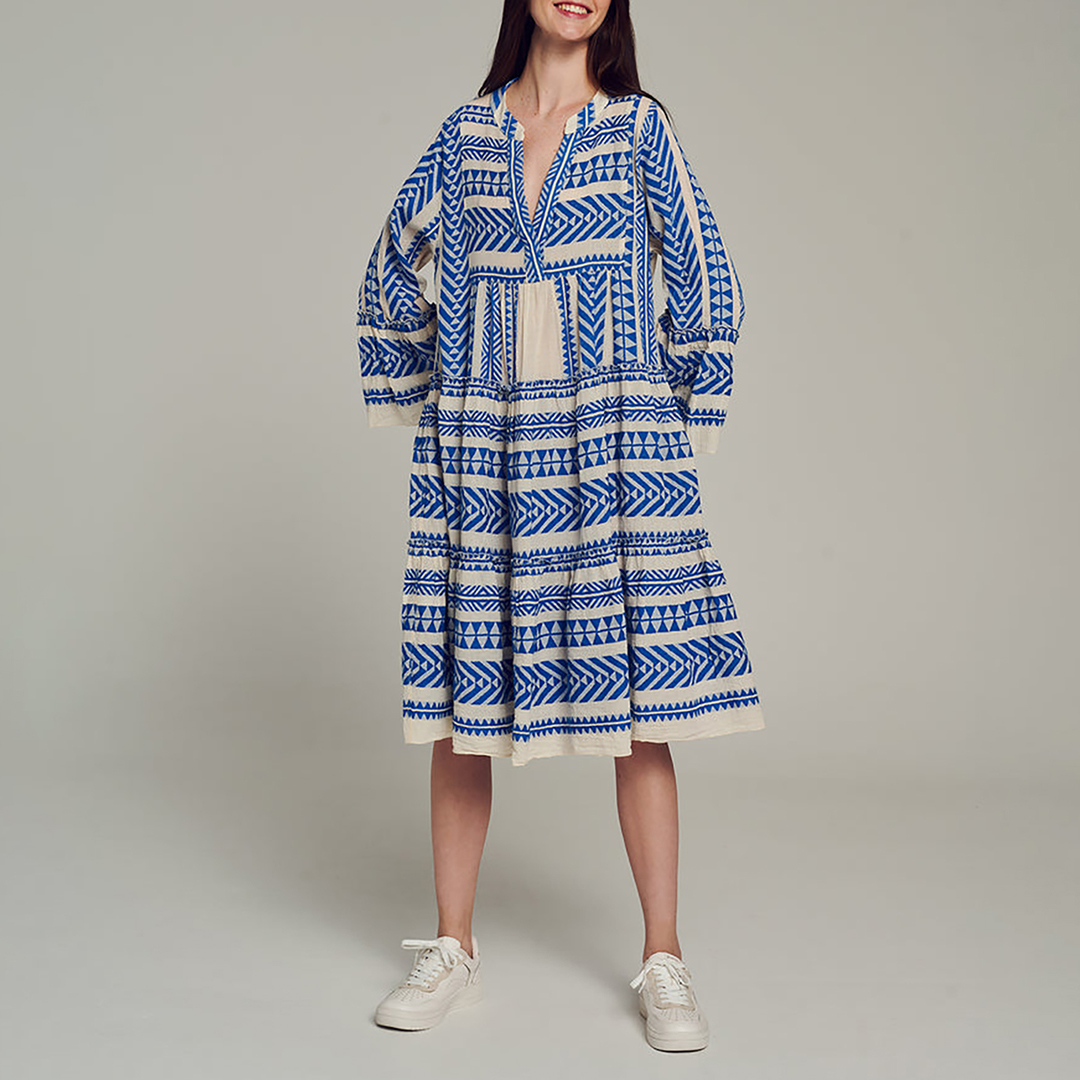 Blue & Off White Ella Midi Dress