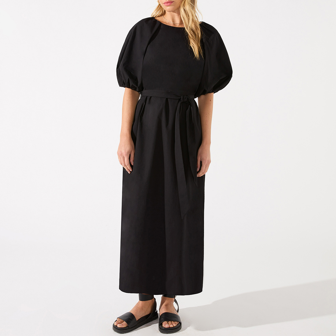Cotton Puff Sleeve Midi Dress
