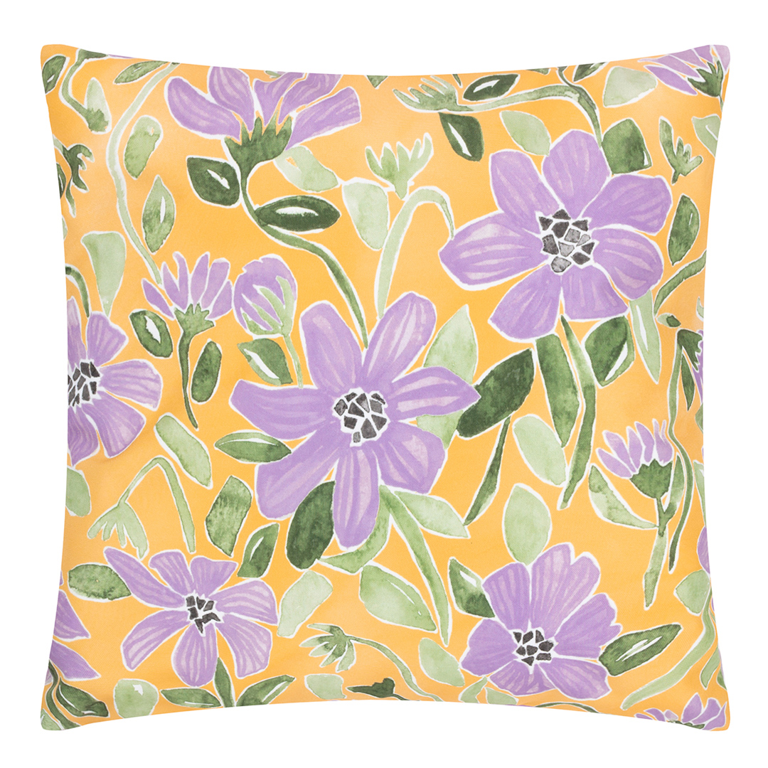 Flowers 43x43cm Reversible Outdoor Cushion Yellow/Lilac