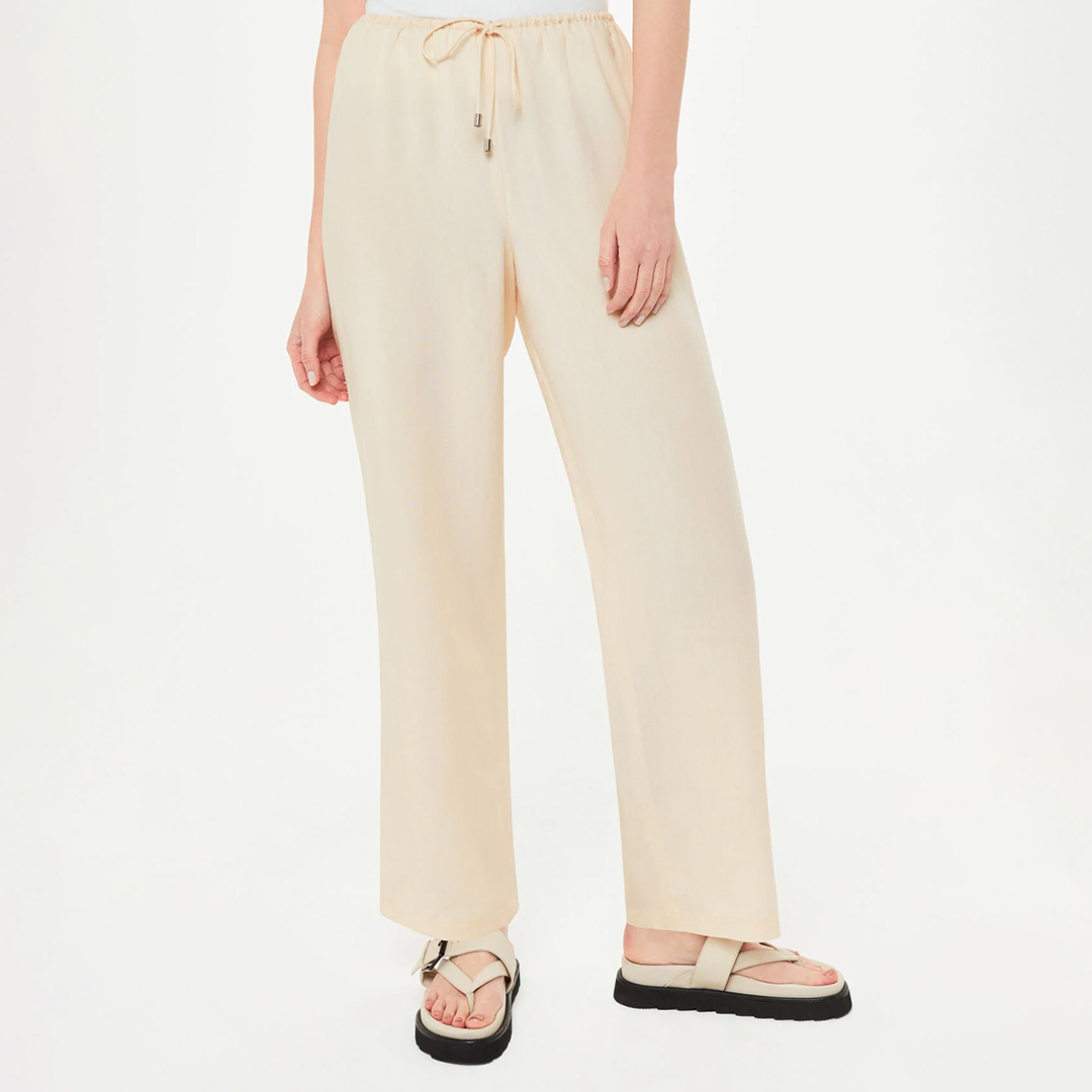 Ivory Anika Wide Leg Linen Blend Trousers