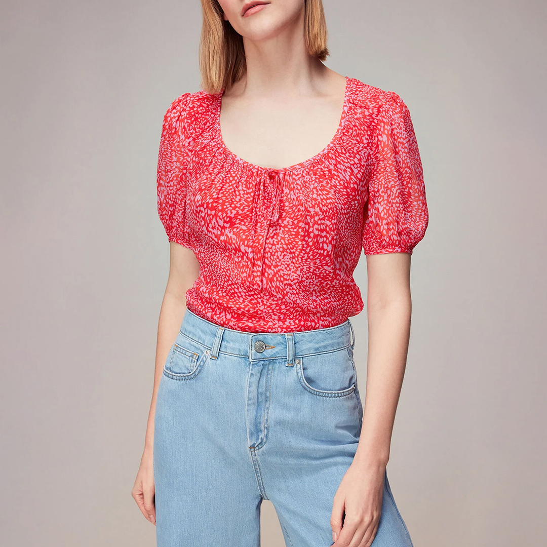 WHISTLES Women's  Red Diagonal Leopard Top in Size 8, BrandAlley