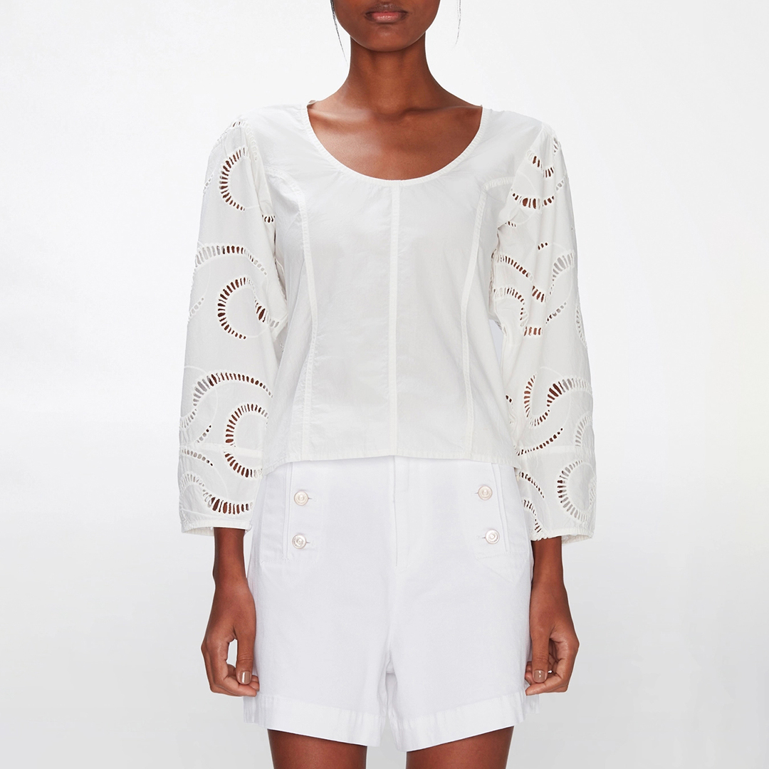 White Balloon Sleeve Cotton Top