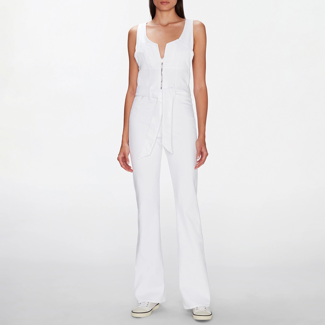 White Star Seam Flare Cotton Jumpsuit