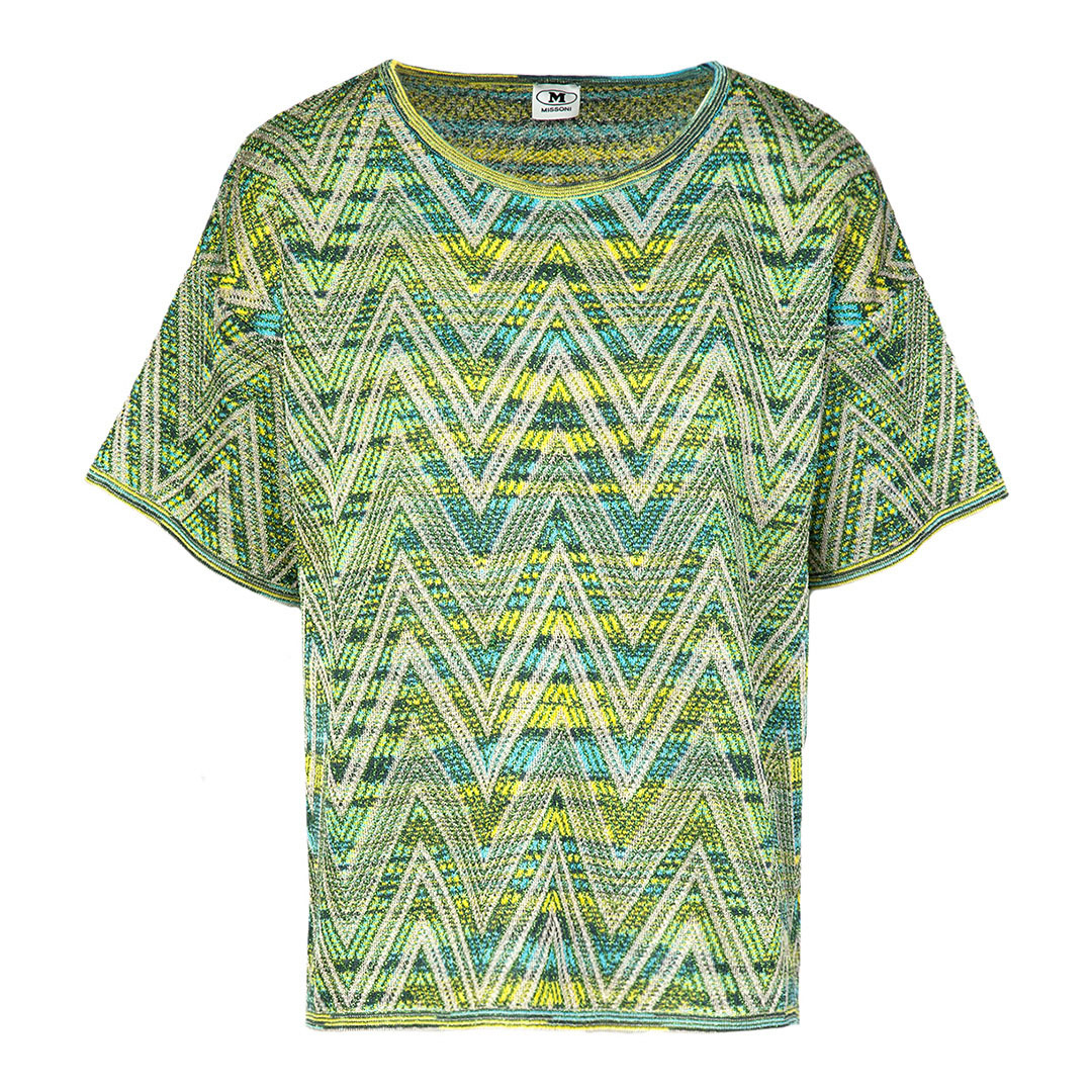 Green/Blue Zig Zag Wool Blend Top