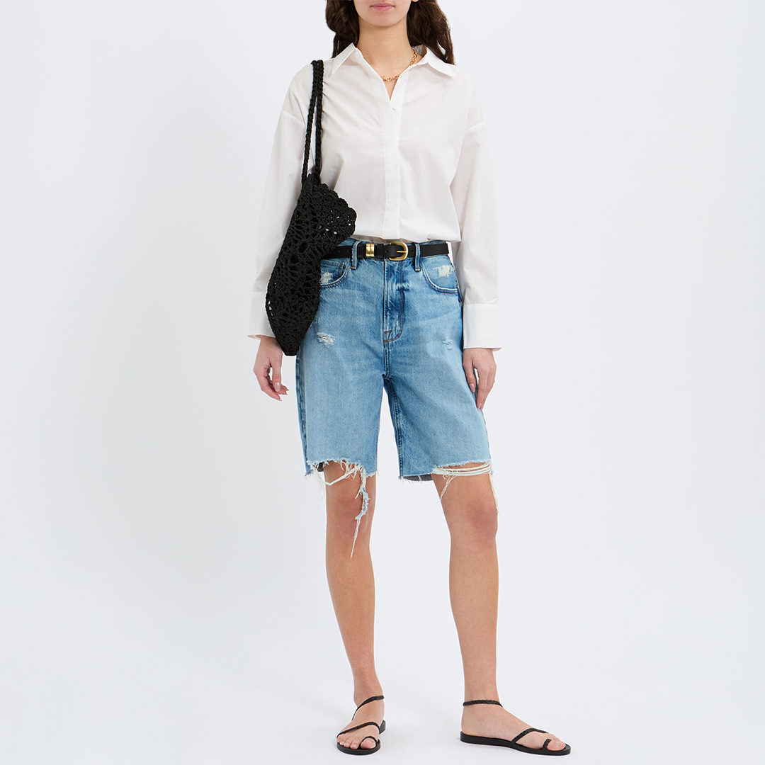 White Cotton Dip Hem Shirt