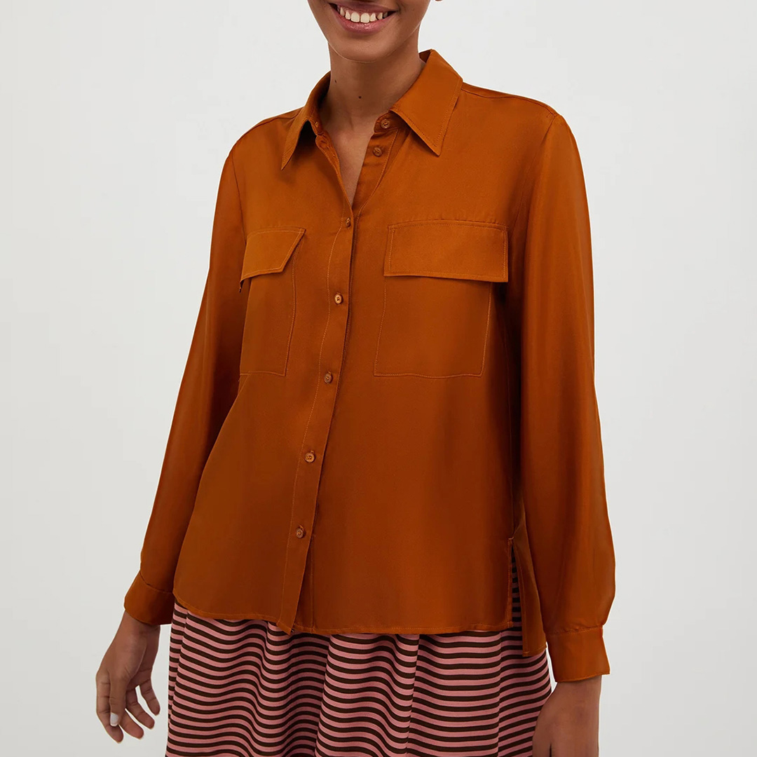 Unveiling Elegance: Rust Silk Odometro Blouse Review