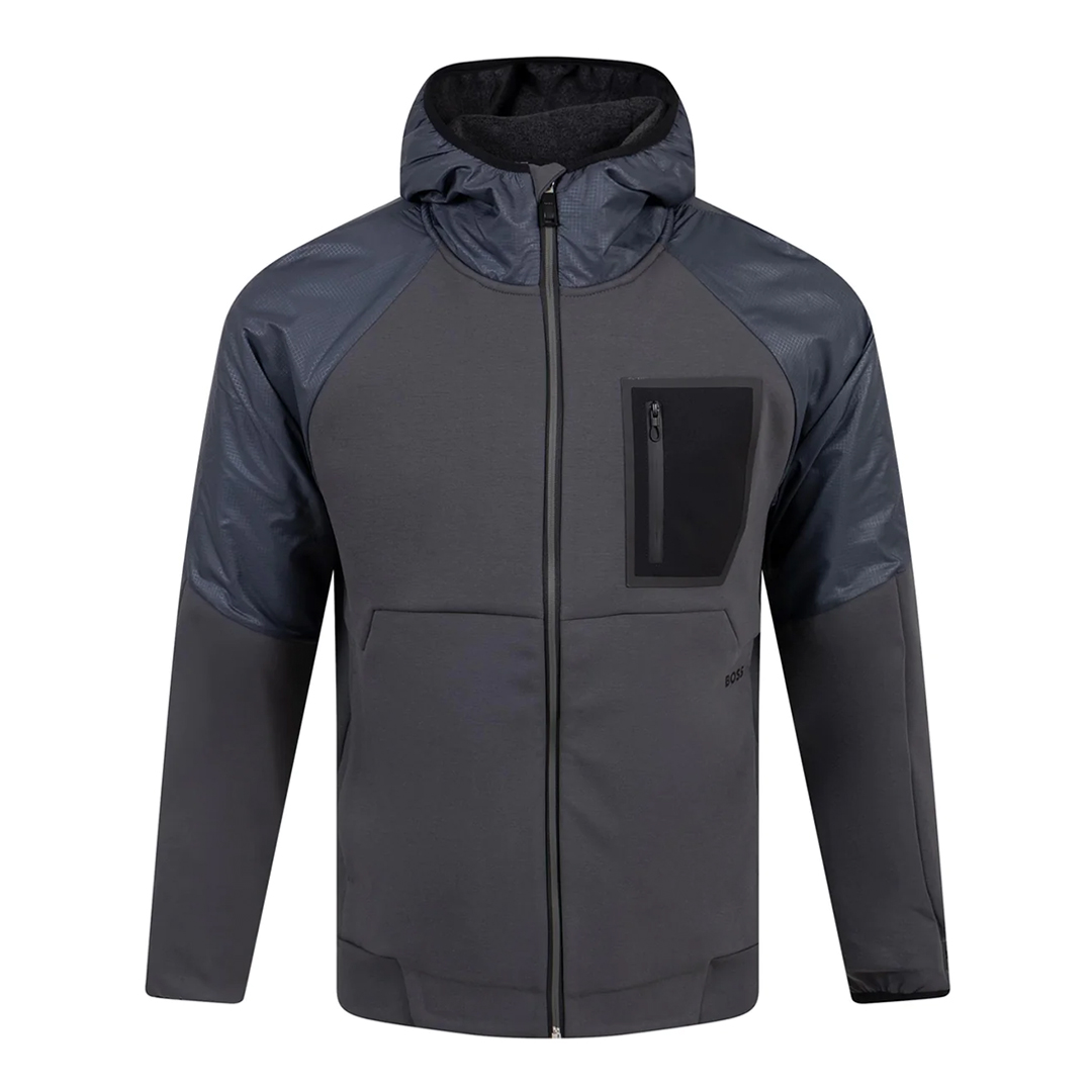 Grey/Navy Zip Cotton Blend Hoodie