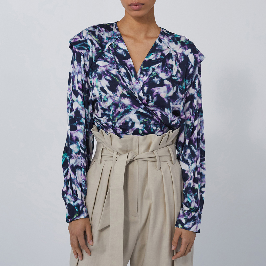 Navy Floral Tie Blouse