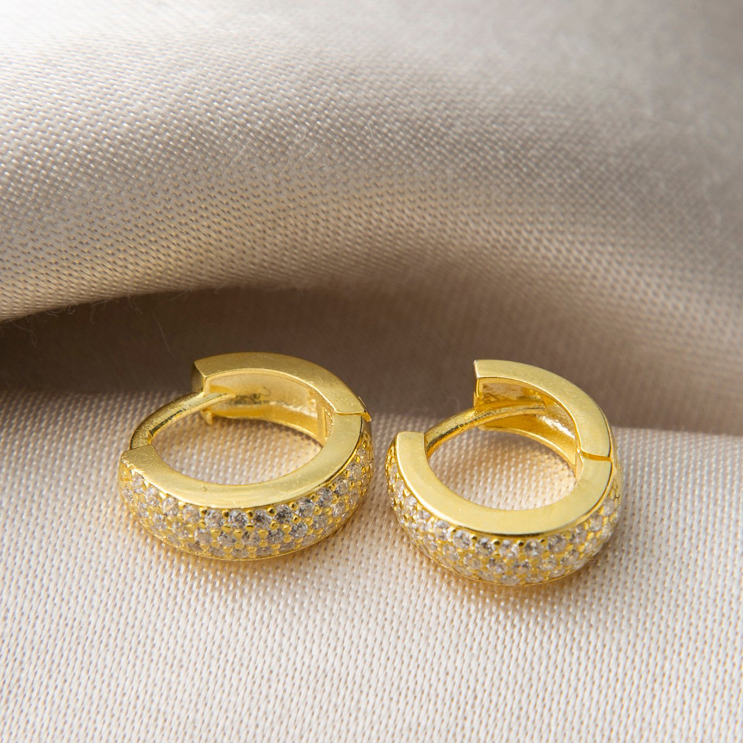 Gold Diamond Hoop Earring - Elika - Modalova